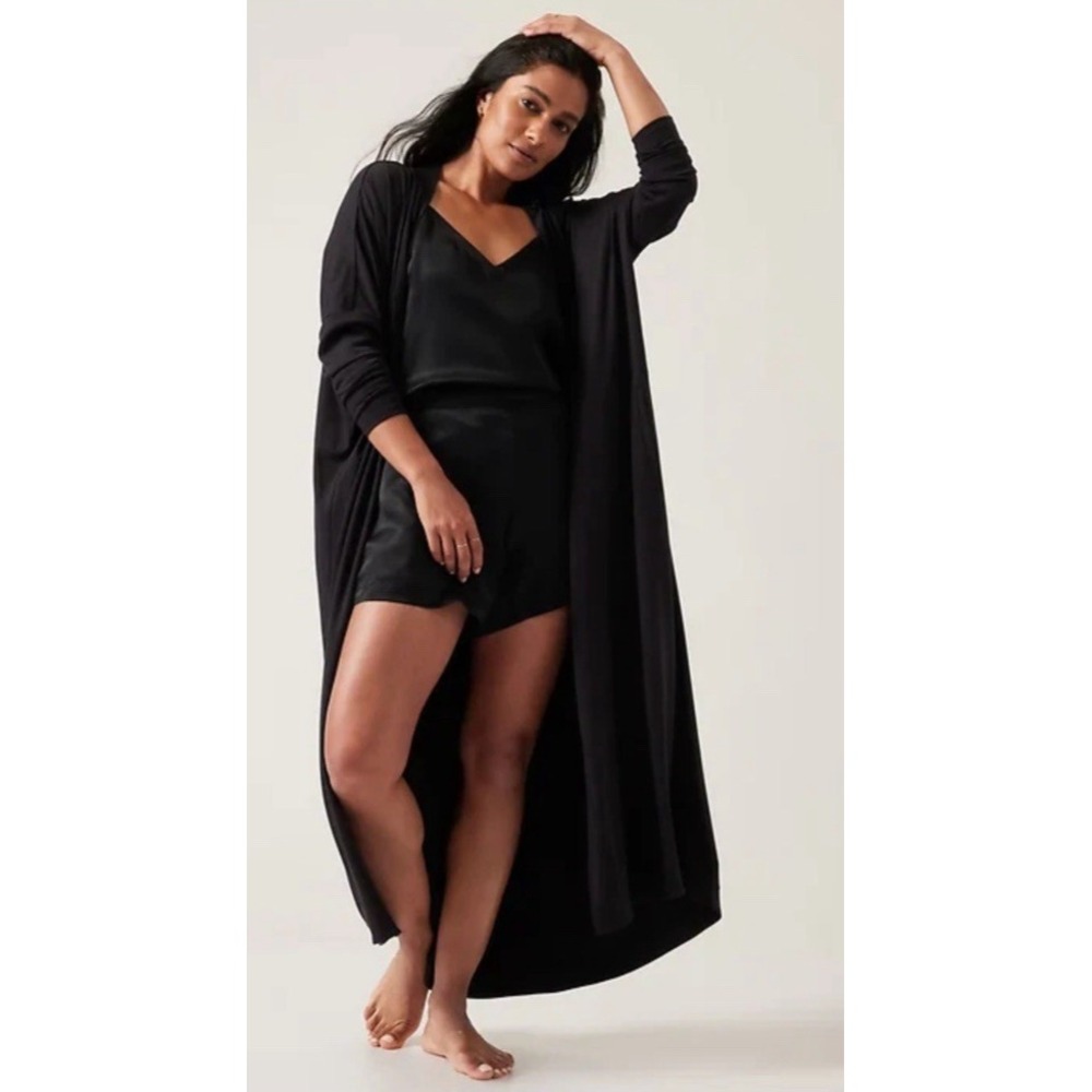 Athleta Modal Womens Robe Size XXS Full Length Pockets Black Soft